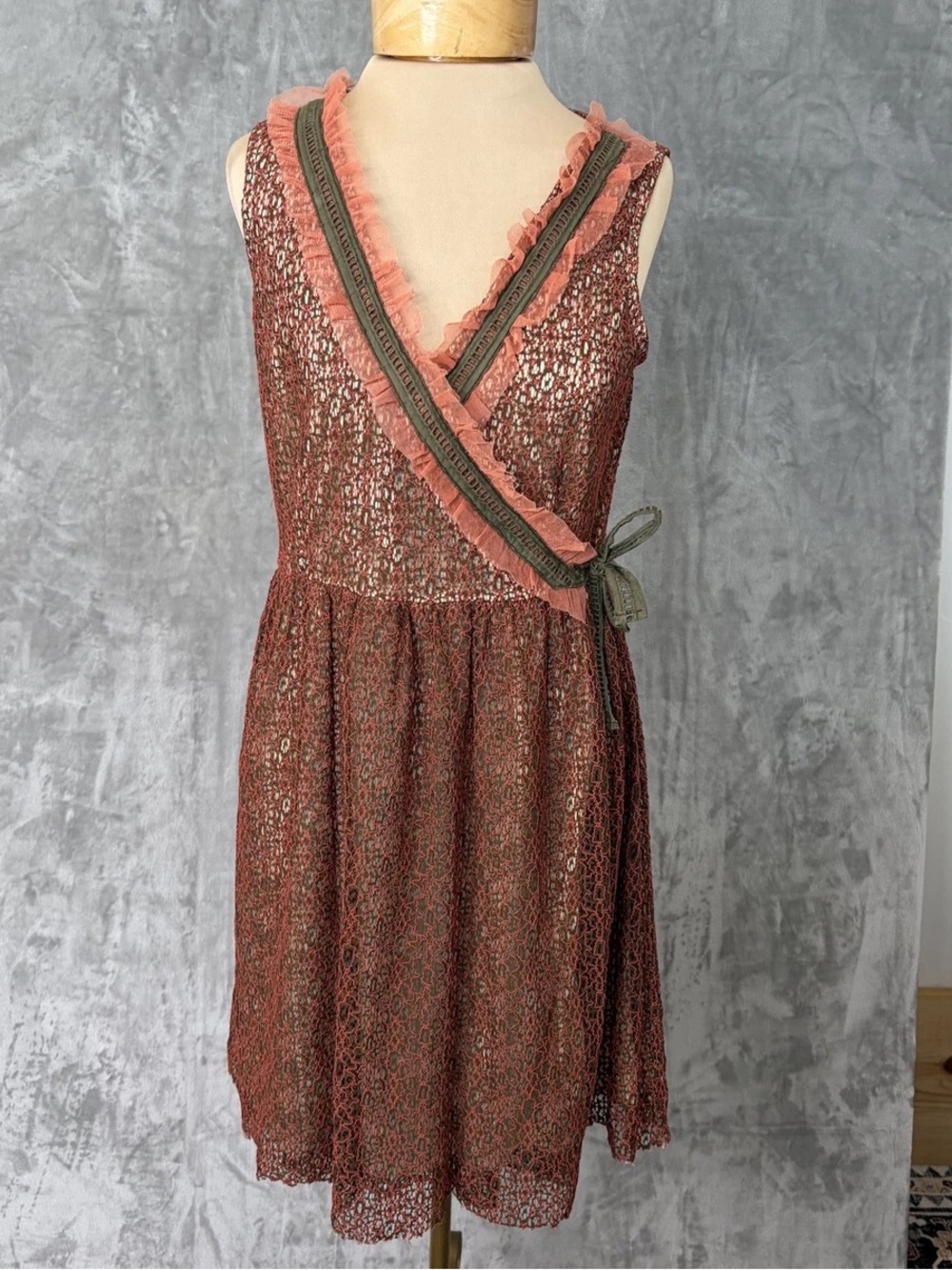 Rust & Blush Lace Wrap Dress
